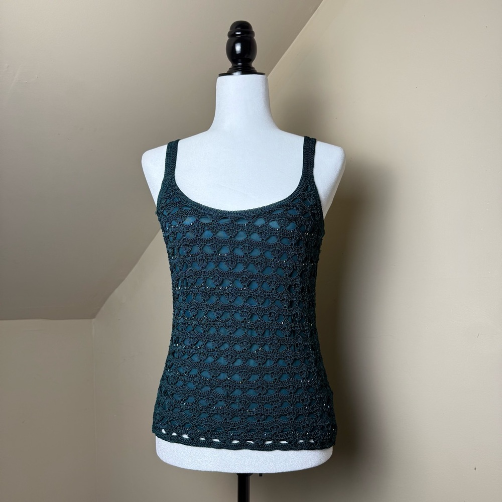 🩵 Crochet Tapemeasure Vintage Tank Top‎ Mesh Layered Size M 🩵